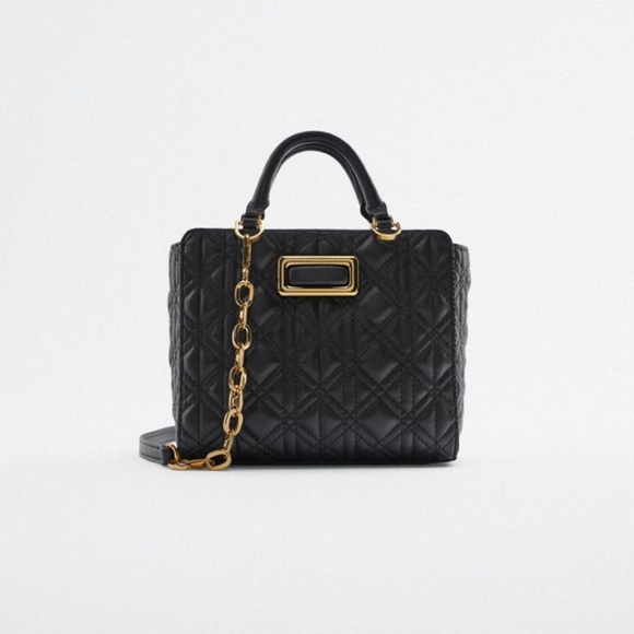 Zara BLACK QUILTED MINI CITY BAG - Picture 1 of 10